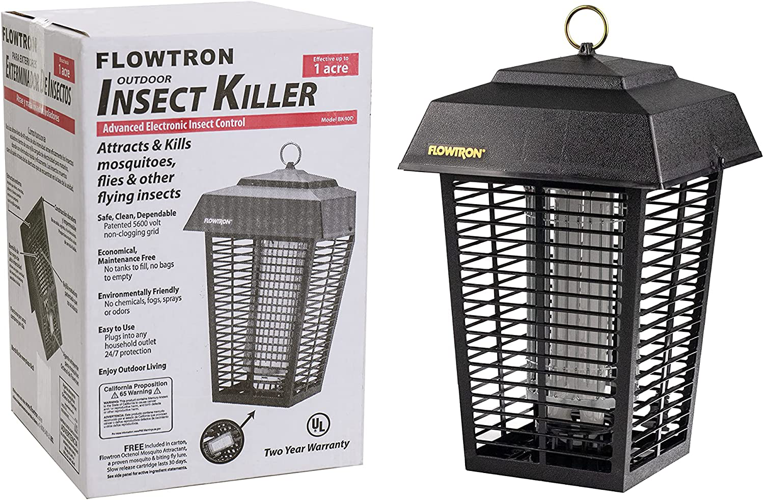 Flowtron BK-40D Electronic Insect Killer, 1 Acre Coverage,Black & BF-190 Replacement Bulb for BK-40D