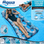 Aqua LEISURE Oversize Supreme Fabric Covered 18-Pocket Inflatable Contour Lounge Luxury Fabric Suntanner Pool Float Heavy Duty Blue Ferns