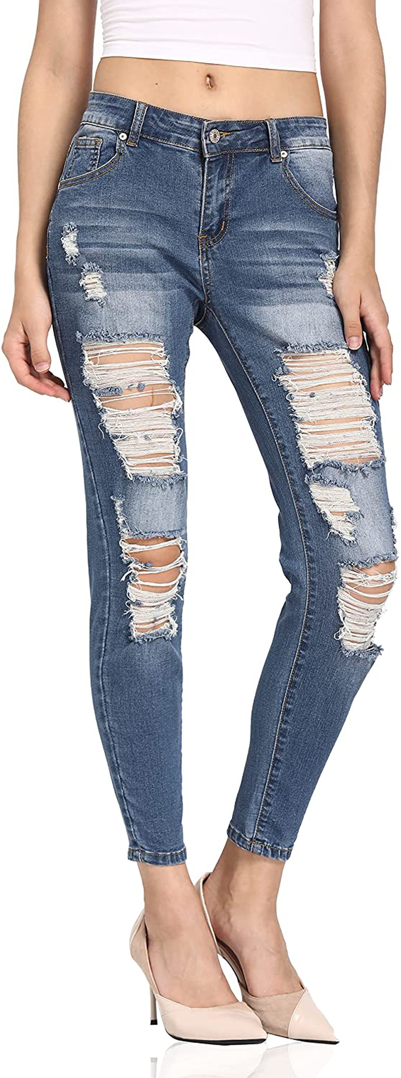 V VOCNI Women's Jogger Denim Sport Fit Drawstring Waist Side Pockets Casual Jeans