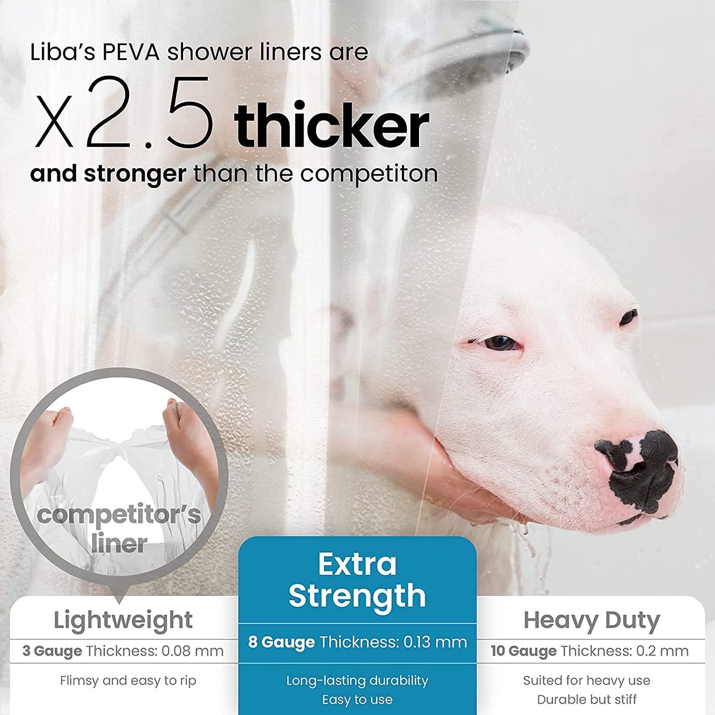 LiBa PEVA 8G Bathroom Small Shower Stall Curtain Liner, 8G Heavy Duty Waterproof Shower Stall Curtain Liner