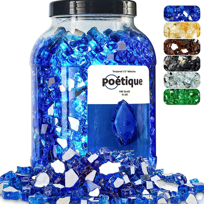 Fire Pit Glass | Fire Glass for Propane Fire Pit | Reflective Tempered Fireglass Rocks for Gas Fireplace | Cobalt Blue | 1/2 Inch | 10 Pounds