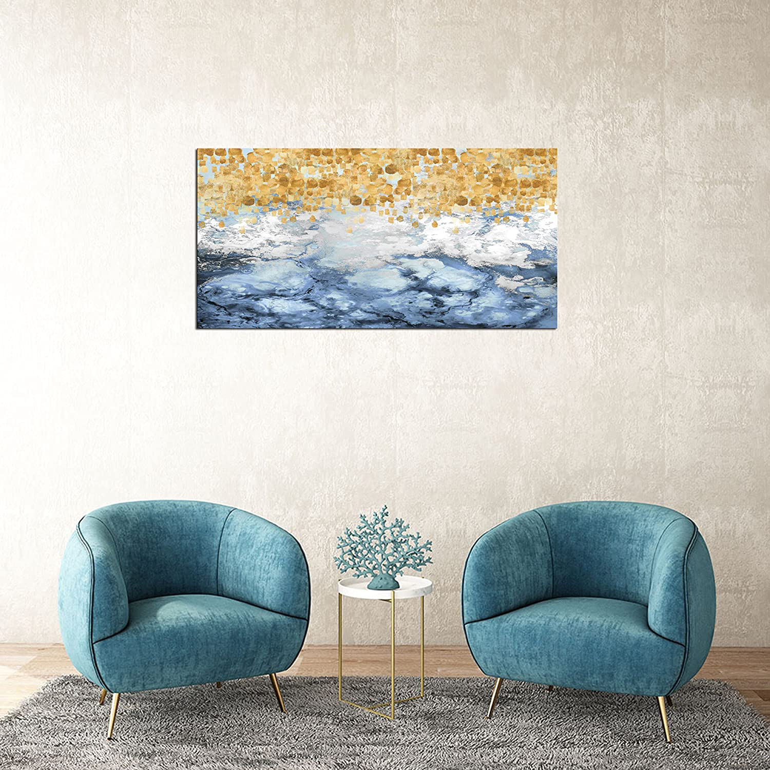 XXMWallArt FC2062 Abstract Painting Modern Decor Wall Art Gold Colorful Abstract Painting Background Canvas for Living Room Bedroom Kitchen Home and Office Wall Decor