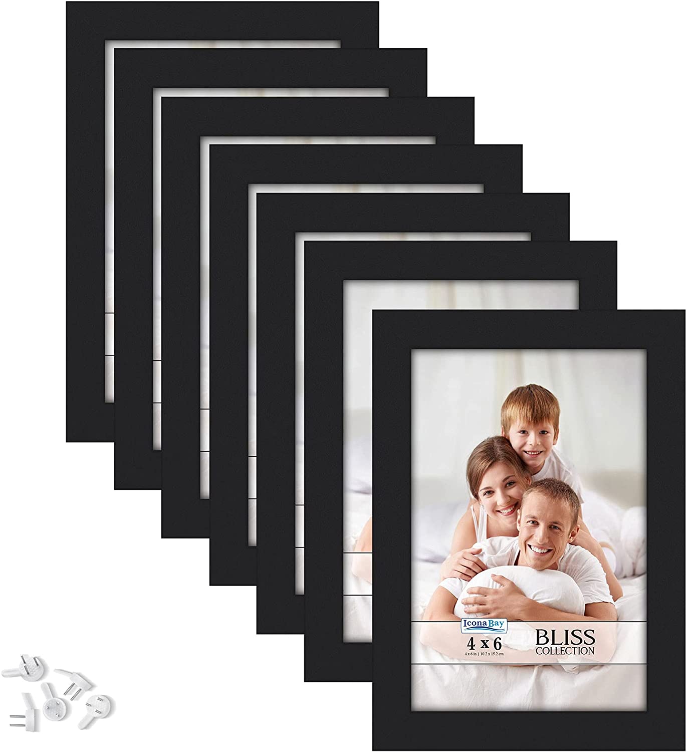 Icona Bay 4x6 Picture Frames (White, 12 Pack), Modern Style Wood Composite Frames Table Top or Wall Mount, Bliss Collection