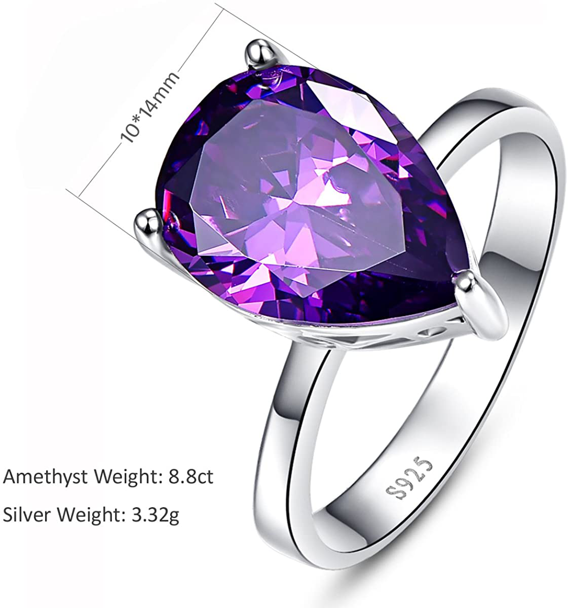 Women'S 8.8Ct Teardrop Pear Cut Created Purple Amethyst Engagement Wedding Ring Sterling Silver