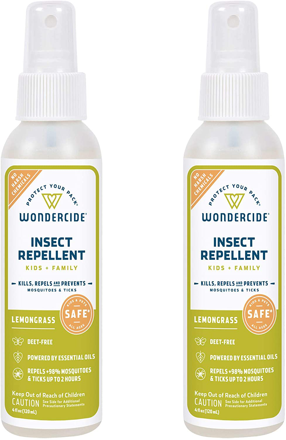 Wondercide - Mosquito, Tick, Fly, and Insect Repellent with Natural Essential Oils - DEET-Free Plant-Based Bug Spray and Killer - Safe for Kids, Babies, and Family - Lemongrass 2-Pack of 4 oz Bottle