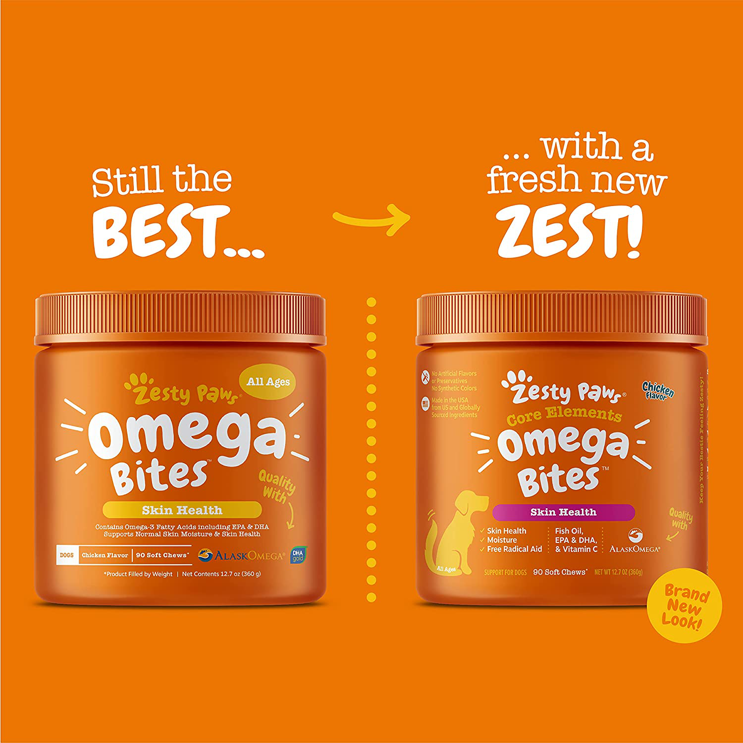 Zesty Paws Omega 3 Alaskan Fish Oil Chew Treats for Dogs - with AlaskOmega for EPA & DHA Fatty Acids - Itch Free Skin