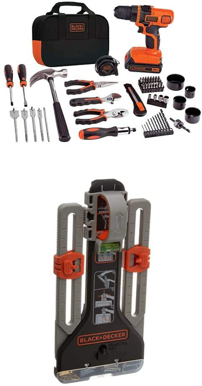 BLACK+DECKER 20V MAX Drill/Home Tool Kit with MarkIT Picture Hanging Tool Kit (LDX120PK & BDMKIT101C)