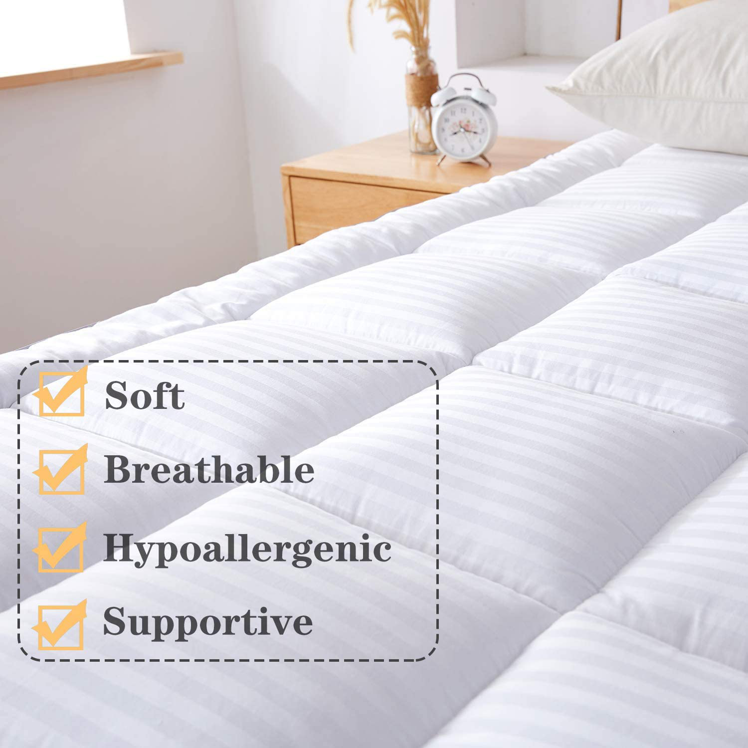 WhatsBedding 2 Inch Thick Mattress Topper with 400T 100% Cotton Cover, Cal-King Mattress Pad with Down Alternative Filled (8-21" Fitted Deep Pocket)