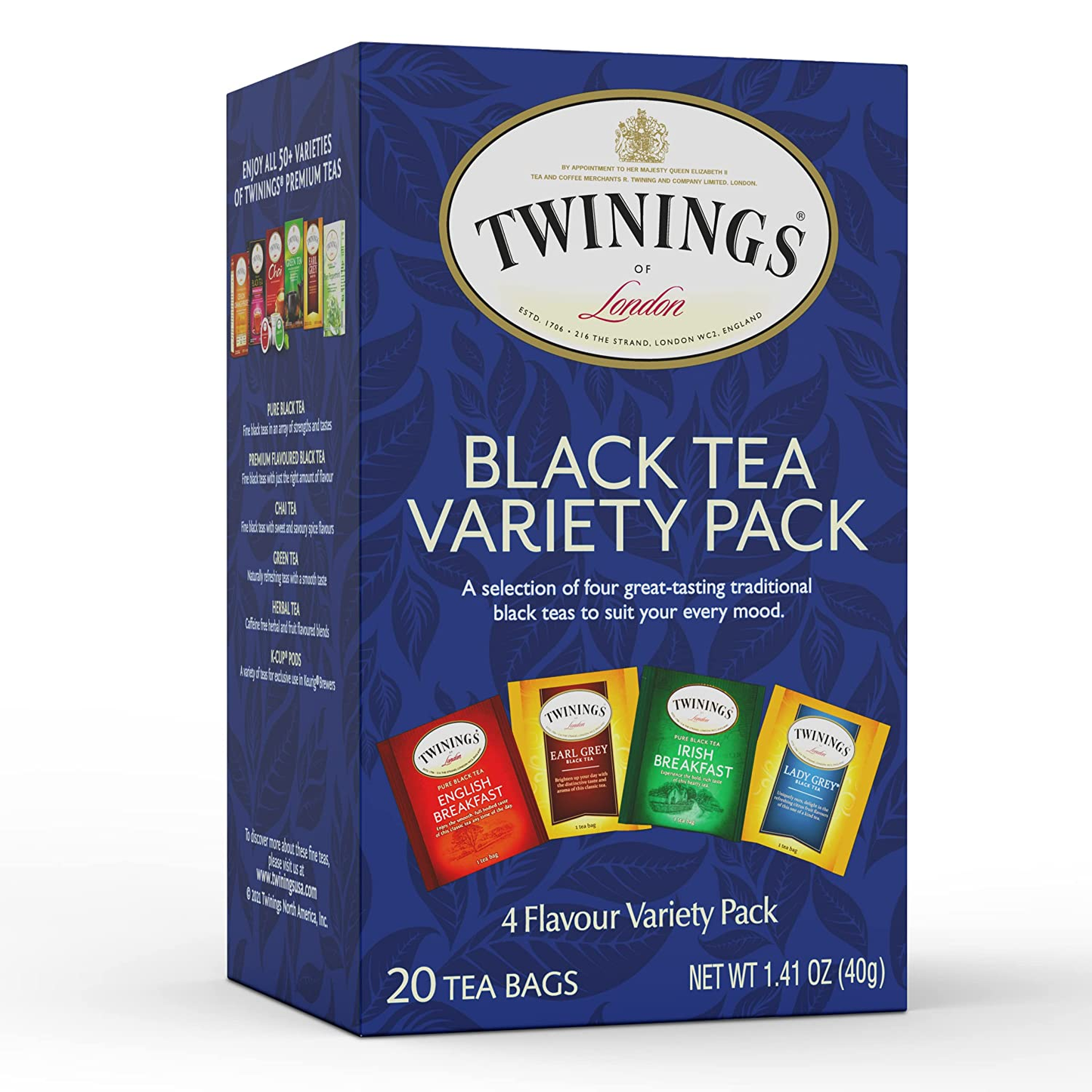 Twinings Tea, Black Tea Sampler Variety Pack with Four Flavors; Earl Grey Tea, English Breakfast Tea, Lady Grey Tea & Irish Breakfast Tea, 20 Tea Bags (Pack of 3)