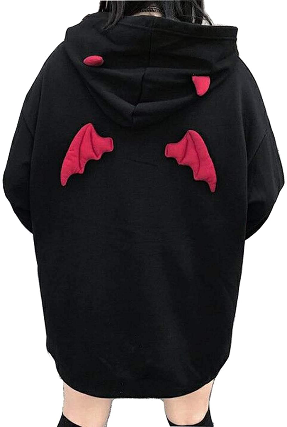 Womens Devil Wings Red Horn Sweatshirt Long Sleeve Hoodie Pullover Hooded Tops