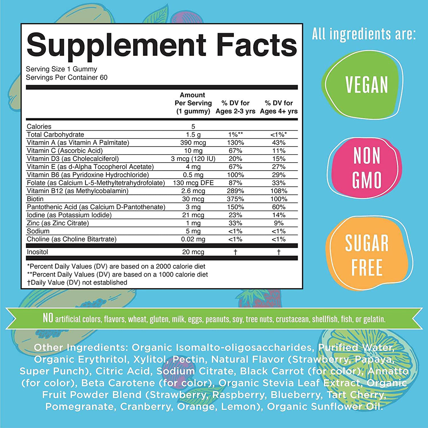 Vegan Kids Multivitamin Gummies by MaryRuth's | 2 Month Supply | Organic Ingredients for Immunity Bones Muscles | 260 mcg Methylfolate Sugar Free Non-GMO | Great Tasting Chewable Vitamins for Children