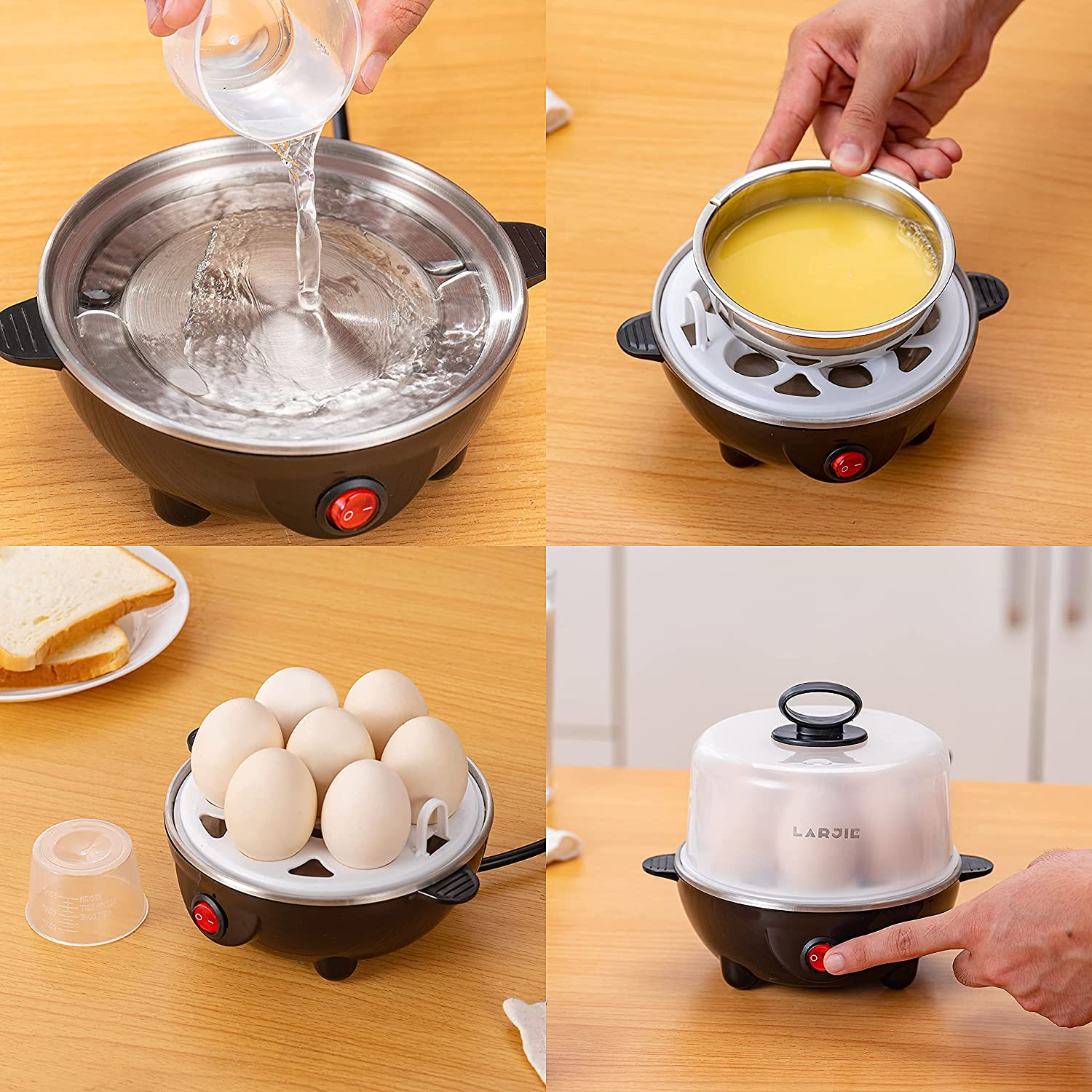 Electric Egg Boiler Cooker Rapid Poacher 1 or 7 Capacity Soft Medium Hard Boiled or Poached for Hard Boiled Scrambled Eggs or Omelets Steamed Vegetables Seafood W/Auto Shut off Feature Black