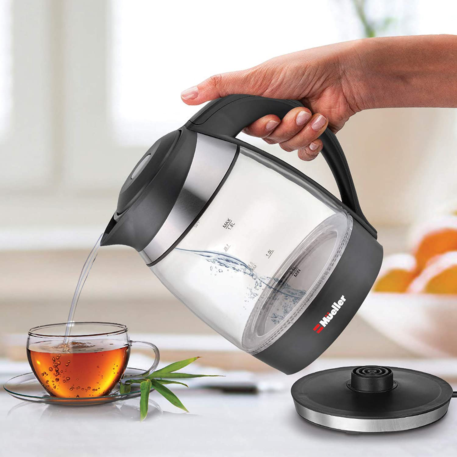 Mueller Ultra Kettle: Model No. M99S 1500W Electric Kettle with SpeedBoil Tech, 1.8 Liter Cordless with LED Light, Borosilicate Glass, Auto Shut-Off and Boil-Dry Protection