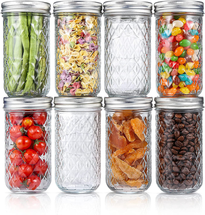 Aitsite 12 OZ Mason Jars, 8 Piece Canning Jar Set With Regular Lids, Ideal for Jelly, Jam, Honey, Wedding Favors, Shower Favors, Baby Foods, DIY Magnetic Spice Jars
