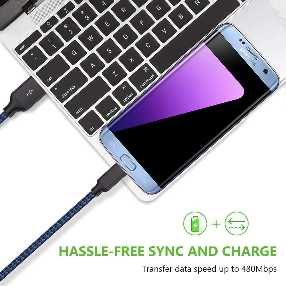 3 Pack Micro USB Cable 6FT Android Charger Cord Long Nylon Braided Sync and Fast Charging Cables Compatible with Samsung Galaxy S6 S7 Edge, Android & Windows Smartphones and More
