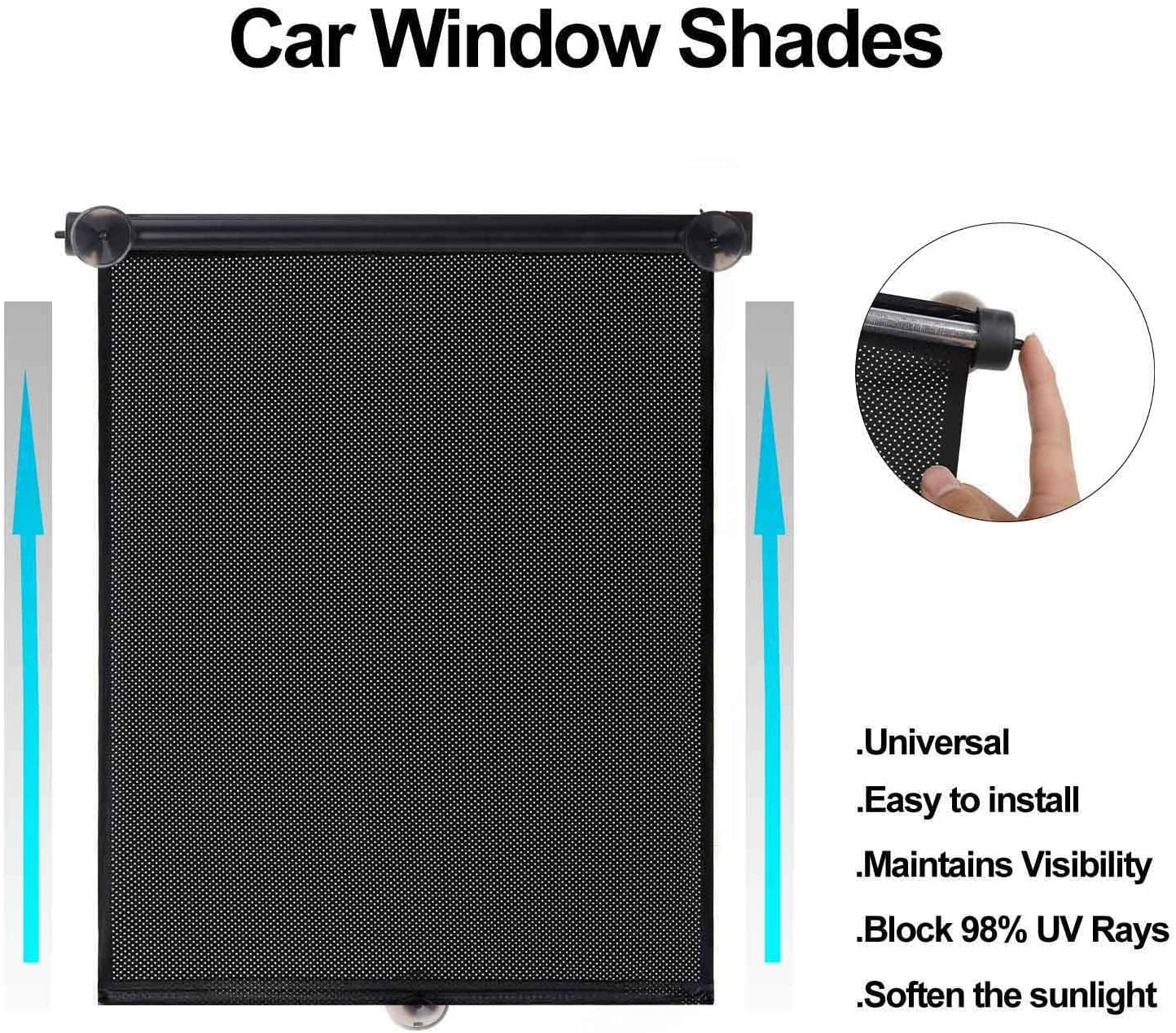 2 Pack Car Sun Shade Side Window, Retractable Car Roller Shades for Side Window Blocks Harmful Sun Glare and Heat