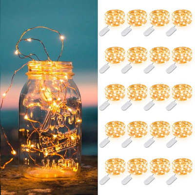 MUMUXI 20 Pack Fairy Lights Battery Operated, 3.3ft 20 LED Mini Waterproof Fairy String Lights Copper Wire Firefly Starry Lights for DIY Wedding Party Mason Jars Crafts Christmas Decoration,Warm White