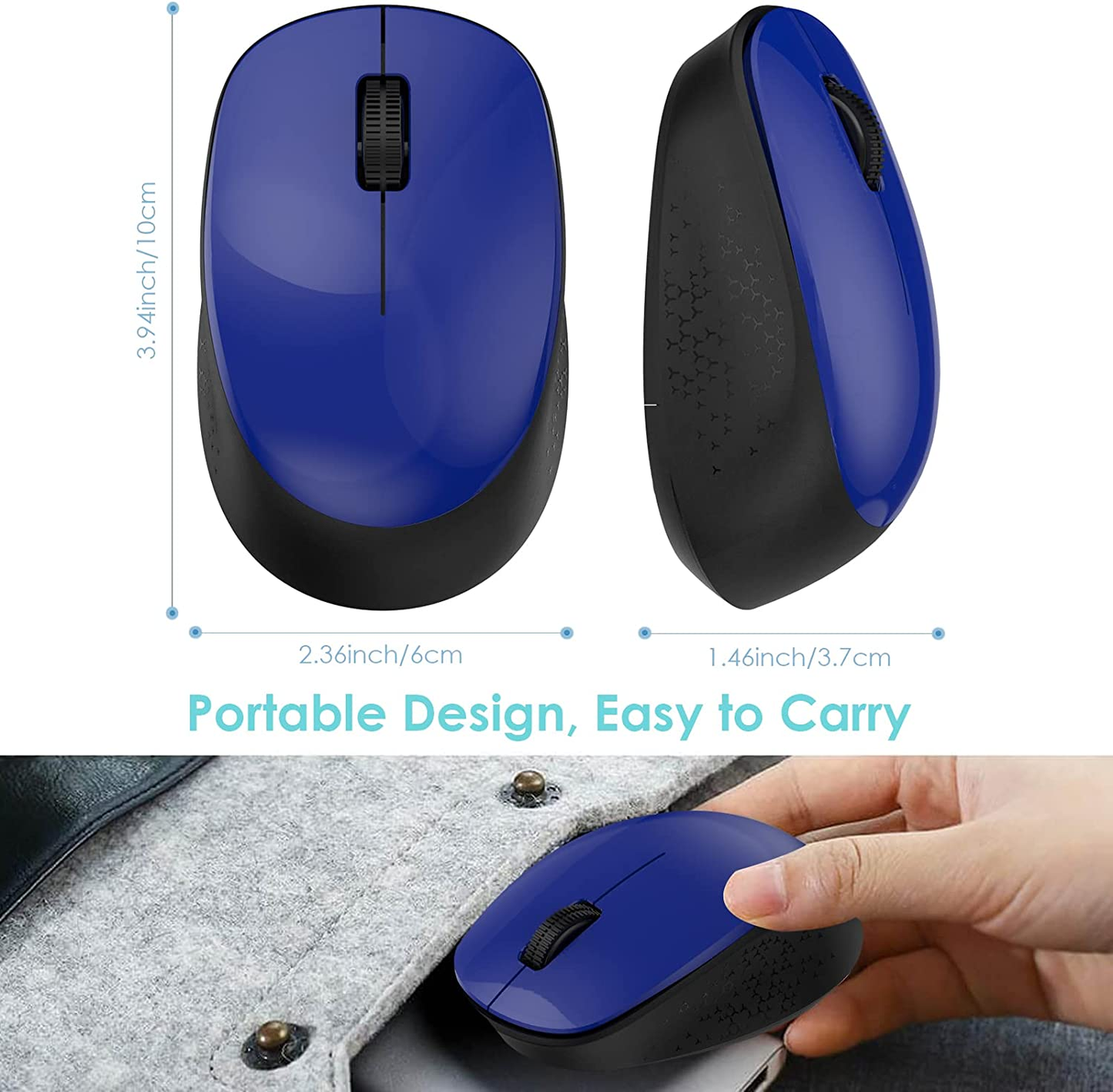 Wireless Mouse for Laptop 2.4G Silent Cordless USB Mouse Slim Wireless Optical Computer Mouse, 3 Buttons, AA Battery Used,1600 DPI for Windows 10/8/7/Mac/Macbook Pro/Air/Hp/Dell/Lenovo/Acer 