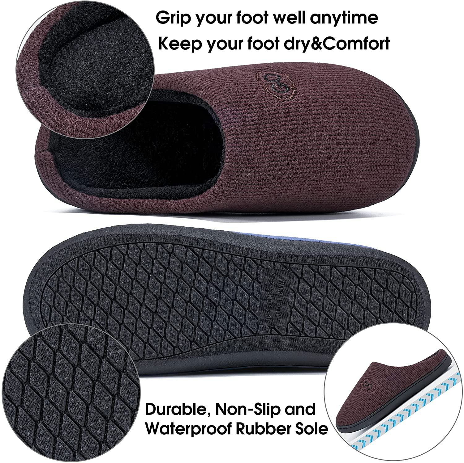 Men Slippers Memory Foam House Shoes Indoor Outdoor Non Slip Comfortable Bedroom Slipper Closed Toe Hand Free Shoes
