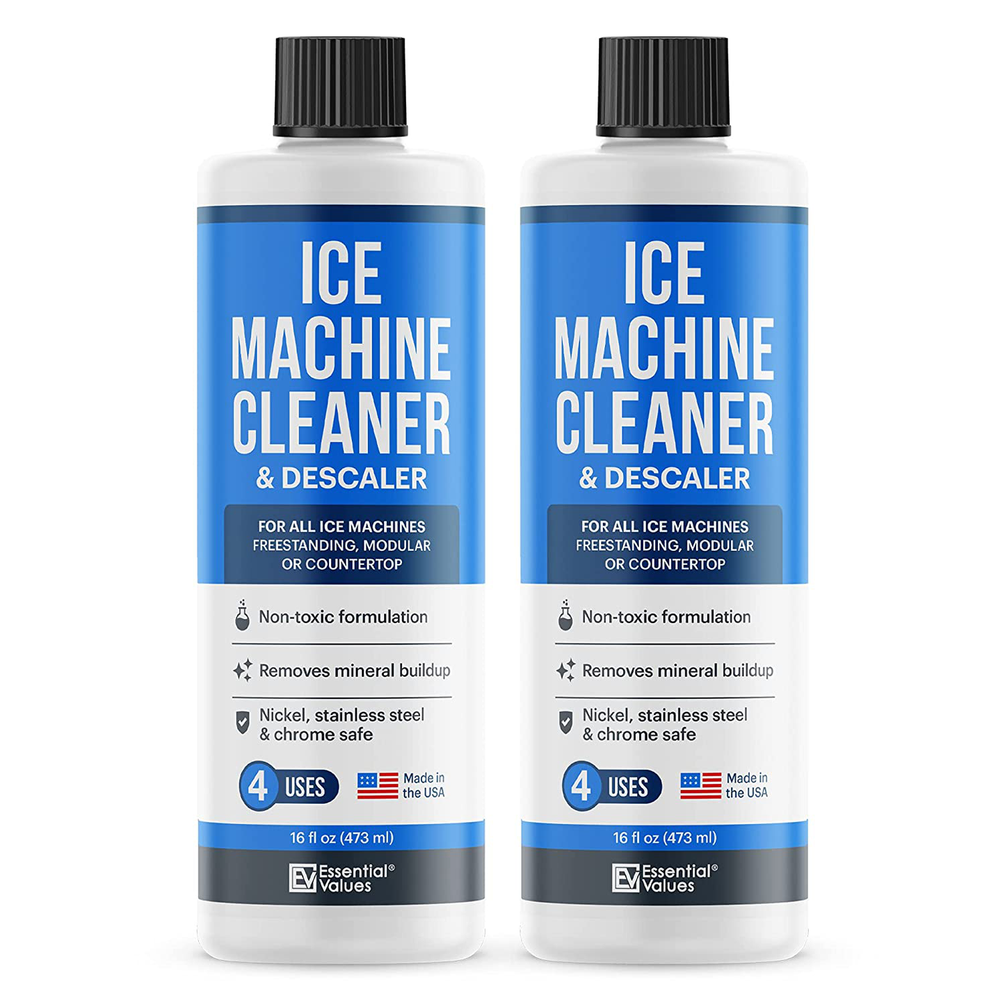 2-Pack Essential Values Ice Machine Cleaner 16 fl oz, Nickel Safe Descaler | Ice Maker Cleaner Compatible with All Major Brands - Made in USA