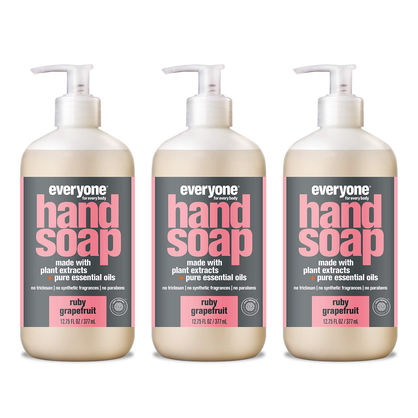 Everyone Liquid Hand Soap, 12.75 Ounce (Pack of 3), Ruby Grapefruit, Plant-Based Cleanser with Pure Essential Oils (Packaging May Vary)