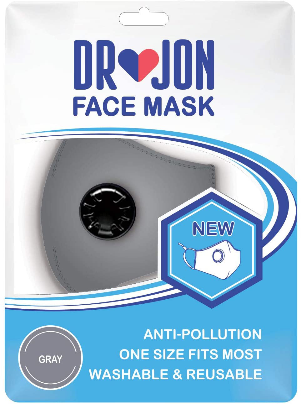 Dr Jon Face Mask 5 Layer Washable Mask W/Exhale Valve (Blue)