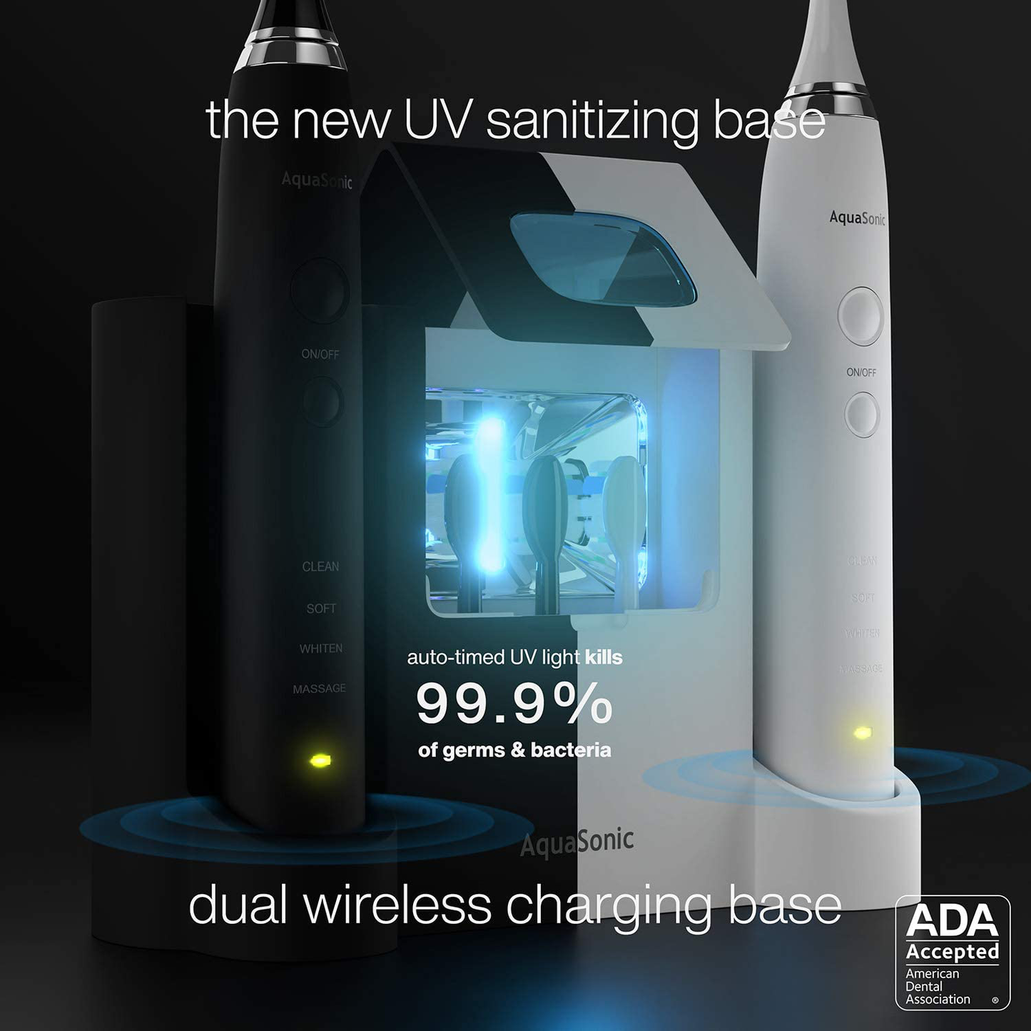 Ultra Whitening 40,000 VPM Electric Smart ToothBrushes - UV Sanitizing & Wireless Charging Base - 10 ProFlex Brush Heads & 2 Travel Cases