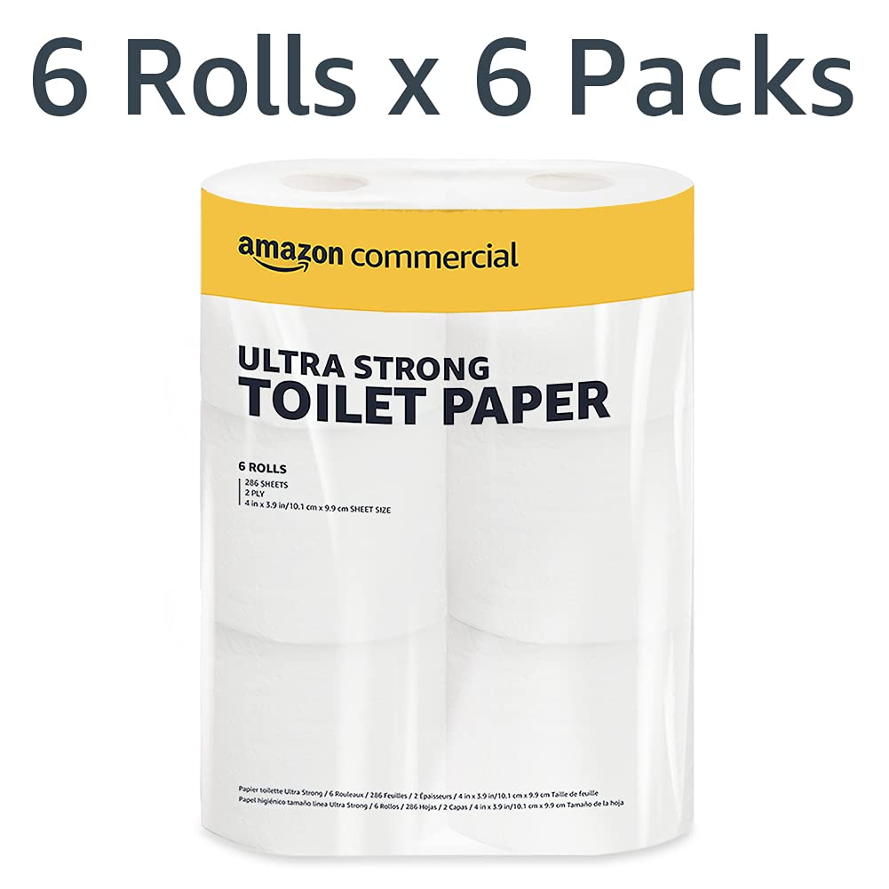 Amazoncommercial 2-Ply White Ultra Strong Toilet Paper, Septic Safe, FSC Certified Bath Tissue, 286 Sheets per Roll - 36 Rolls