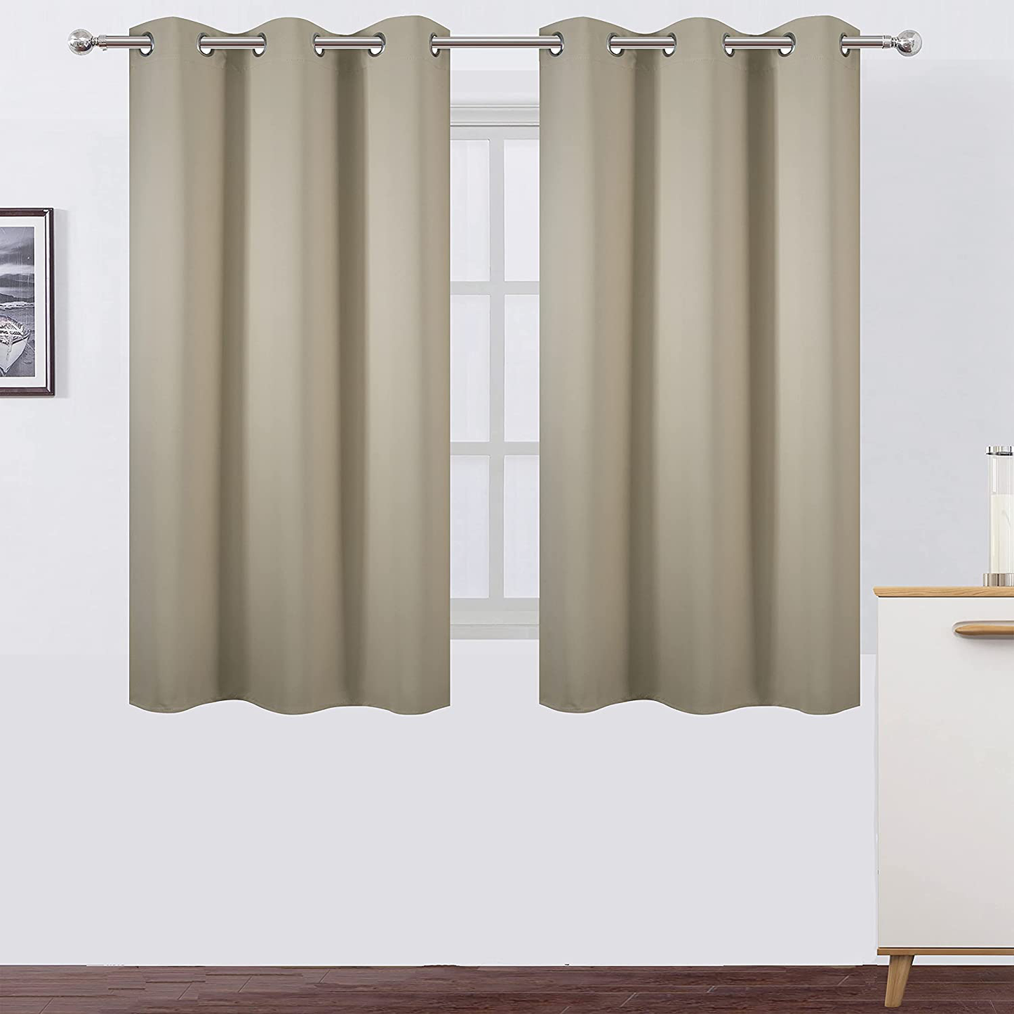 LEMOMO Beige Thermal Blackout Curtains/38 x 63 Inch/Set of 2 Panels Room Darkening Curtains for Bedroom