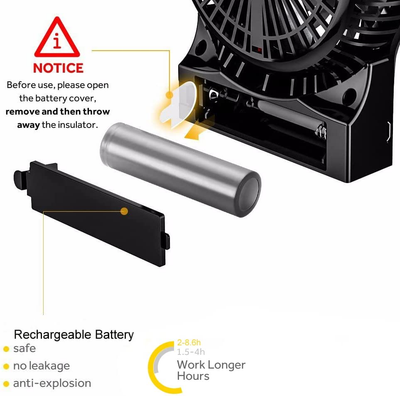 Small USB Desk Fan, Easyacc 3 Speed Portable Rechargeable Battery Fan with Blue LED Mood Light, Personal Quiet Table Fan 4.9 Inch Cooling Fan for Home, Office, Outdoor, Travel, Camping