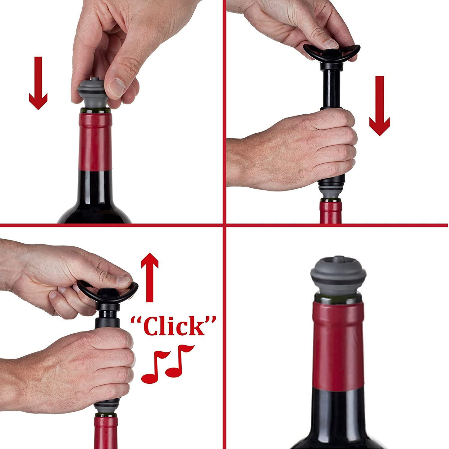 Vacu Vin Wine Saver Pump with 2 x Vacuum Bottle Stoppers - Black (Black Pump + 4 Stoppers)