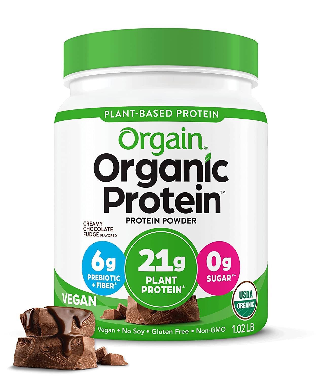 Orgain Organic Plant Based Protein Powder, Vanilla Bean - 21G of Protein, Vegan, Low Net Carbs, Non Dairy, Gluten Free, Lactose Free, No Sugar Added, Soy Free, Kosher, 1.02 Pound (Packaging May Vary)