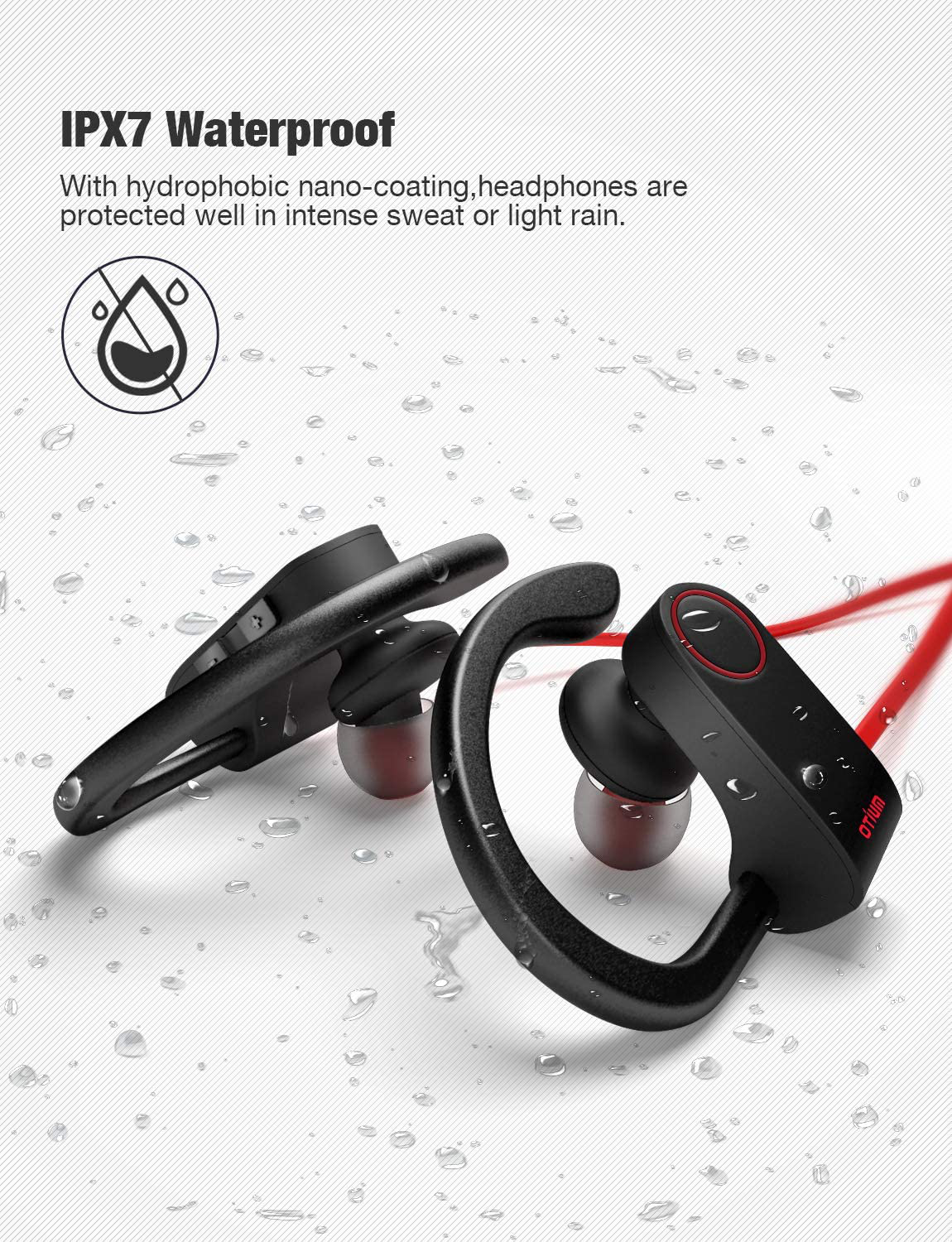 Otium Bluetooth Headphones,Wireless Earbuds IPX7 Waterproof Sports Earphones with Mic HD Stereo Sweatproof in-Ear Earbuds Gym Running Workout 8 Hour Battery Noise Cancelling Headsets