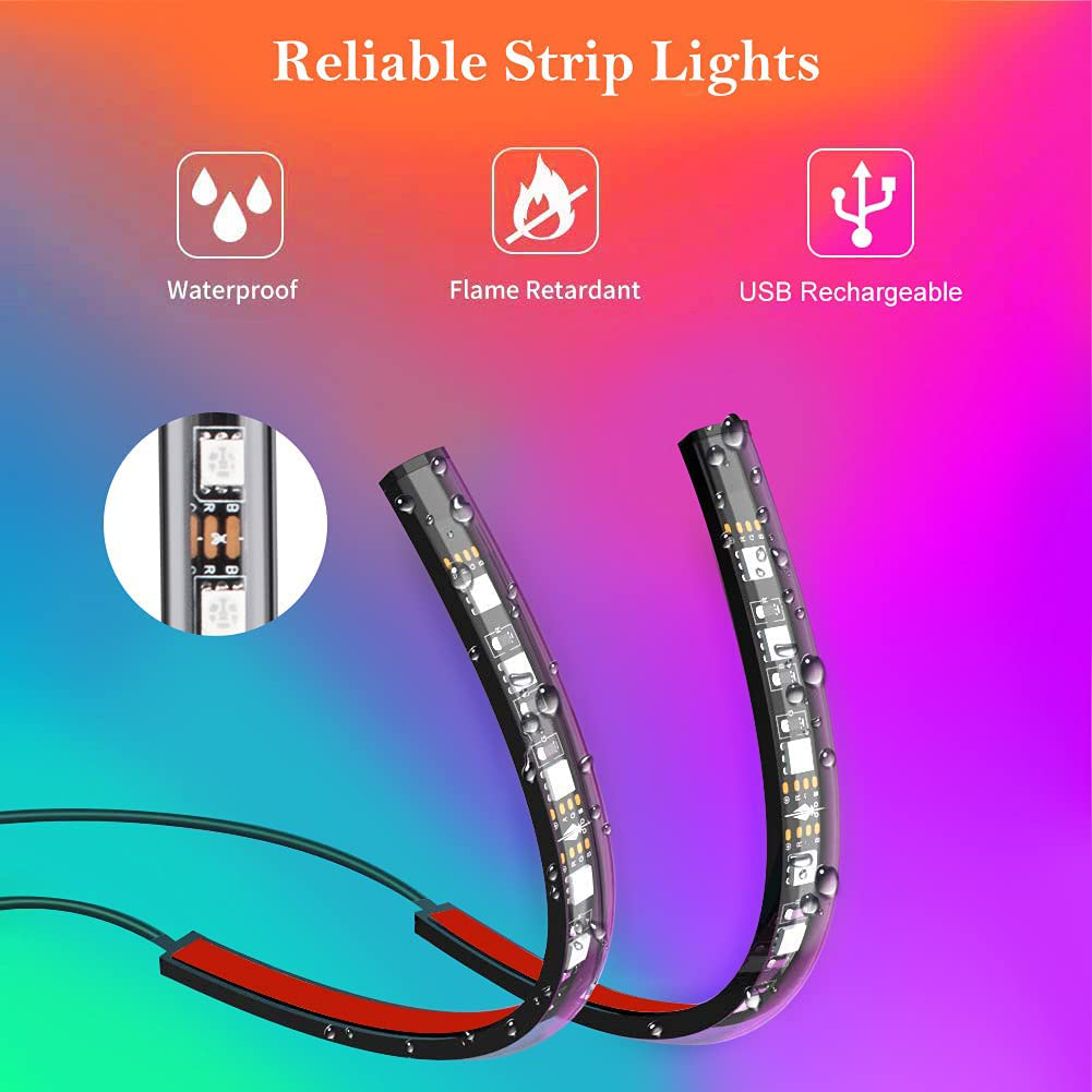 Winzwon Car Led Lights Interior 4 Pcs 48 Led Strip Light For Car With USB Port APP Control For iPhone Android Smart Phone Infinite DIY Colors Music Microphone Control