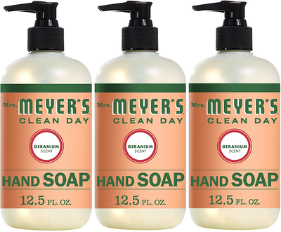 Mrs. Meyer's Clean Day Liquid Hand Soap, Cruelty Free and Biodegradable Hand Wash Made with Essential Oils, Geranium Scent, 12.5 oz - Pack of 3