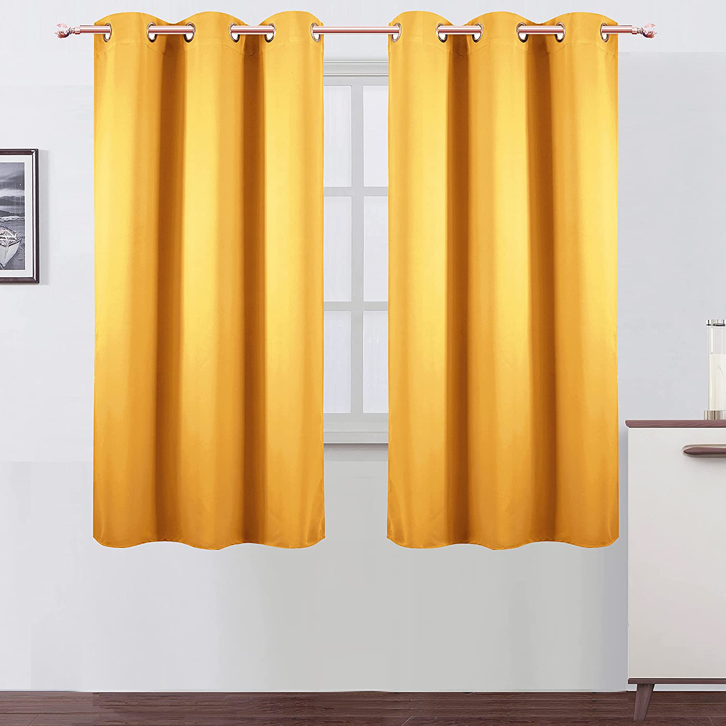 LEMOMO Yellow Thermal Blackout Curtains/38 x 63 Inch/Set of 2 Panels Room Darkening Curtains for Bedroom