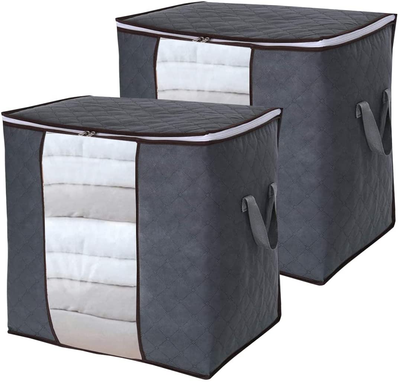 2 Pack Clothes Storage Bag 90L Large Capacity Organizer with Reinforced Handle Thick Fabric for Comforters, Blankets, Bedding, Foldable with Clear Window , Comforter Blanket Storage Bag