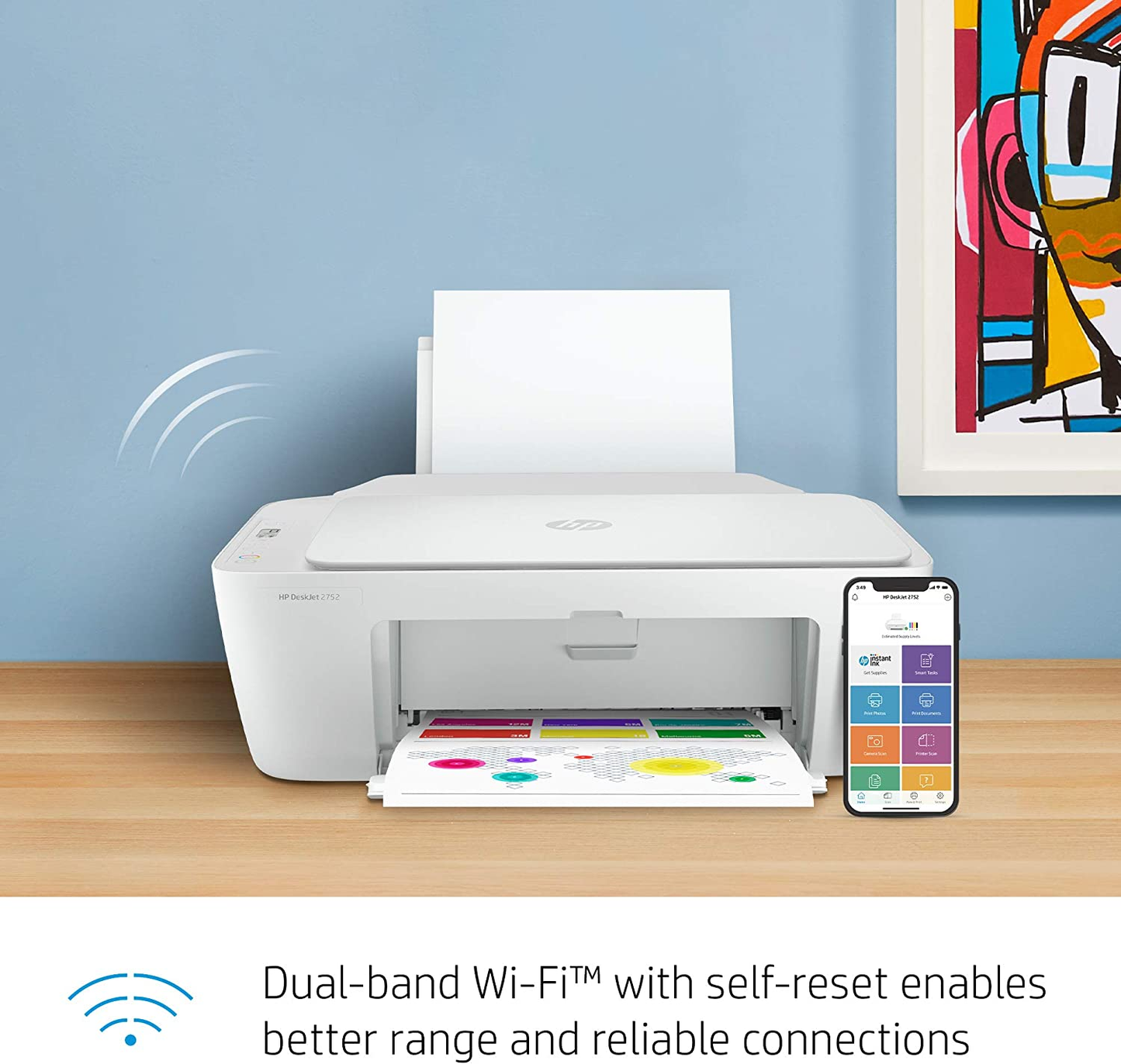 HP Deskjet 2752 Wireless All-In-One Color Inkjet Printer, Scan and Copy with Mobile Printing, 8RK11A (Renewed)