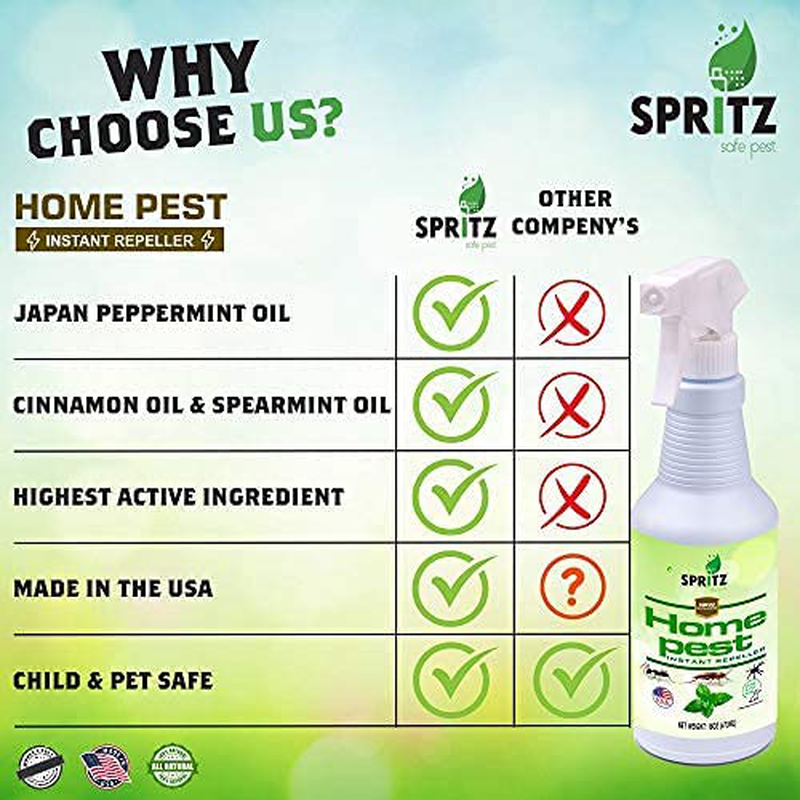 Spritz Home Pest Peppermint Oil Spray for Bugs & Insects | 100% Non-Toxic | Made with Essential Oils - Pet Safe and Effective | Ant, Roach, and Spider Repellent 16oz (2)