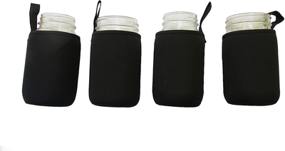 Masun Mason jar Sleeve Wide, and regular mouth quart jars (Black 4 pack)