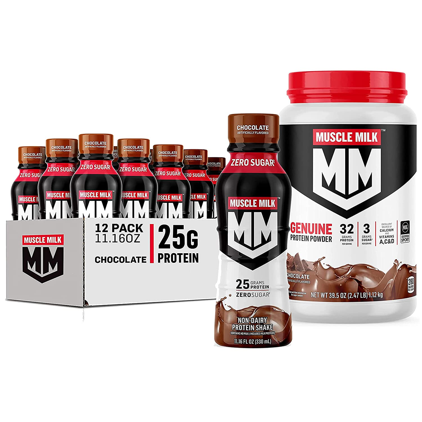 Muscle Milk Genuine Protein Shake, Chocolate, 20G Protein, 11.16 Fl Oz (Pack of 12), Packaging May Vary