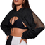 Verdusa Women's Sheer Fishnet Drop Shoulder Drawstring Hoodie Crop Sweatshirt