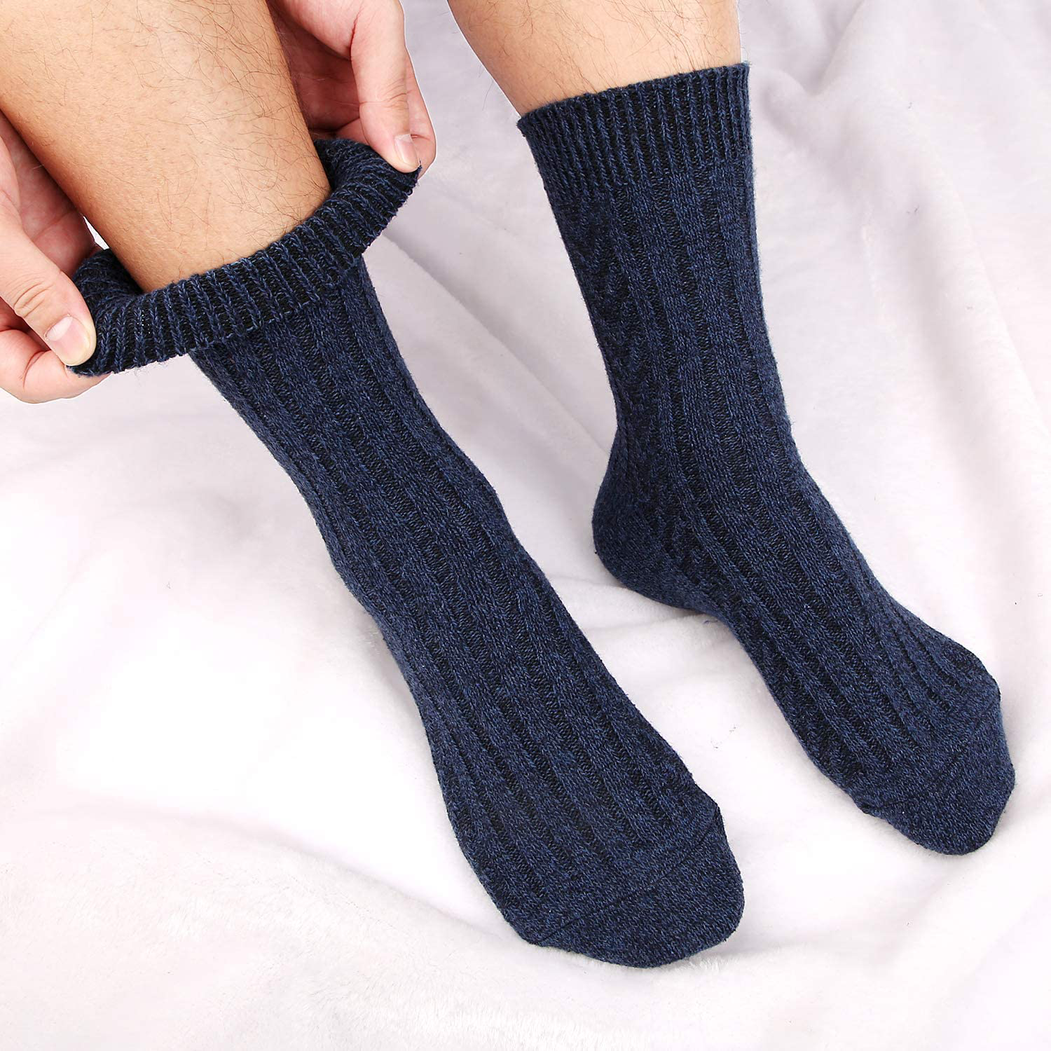 Men Winter Socks Knit Wool Blend Warm Crew Sock Dress Causal Cotton Socks for Man, 5 Pack