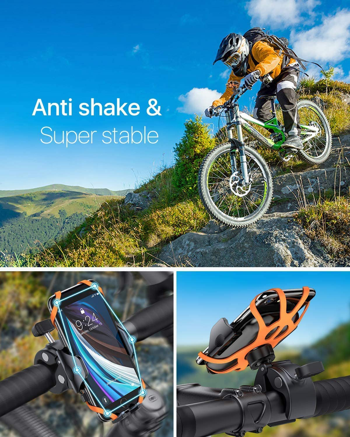 Andobil Bike Phone Mount Universal Handlebar Cell Phone Holder for Bike Motorcycle Compatible with iPhone and Galaxy