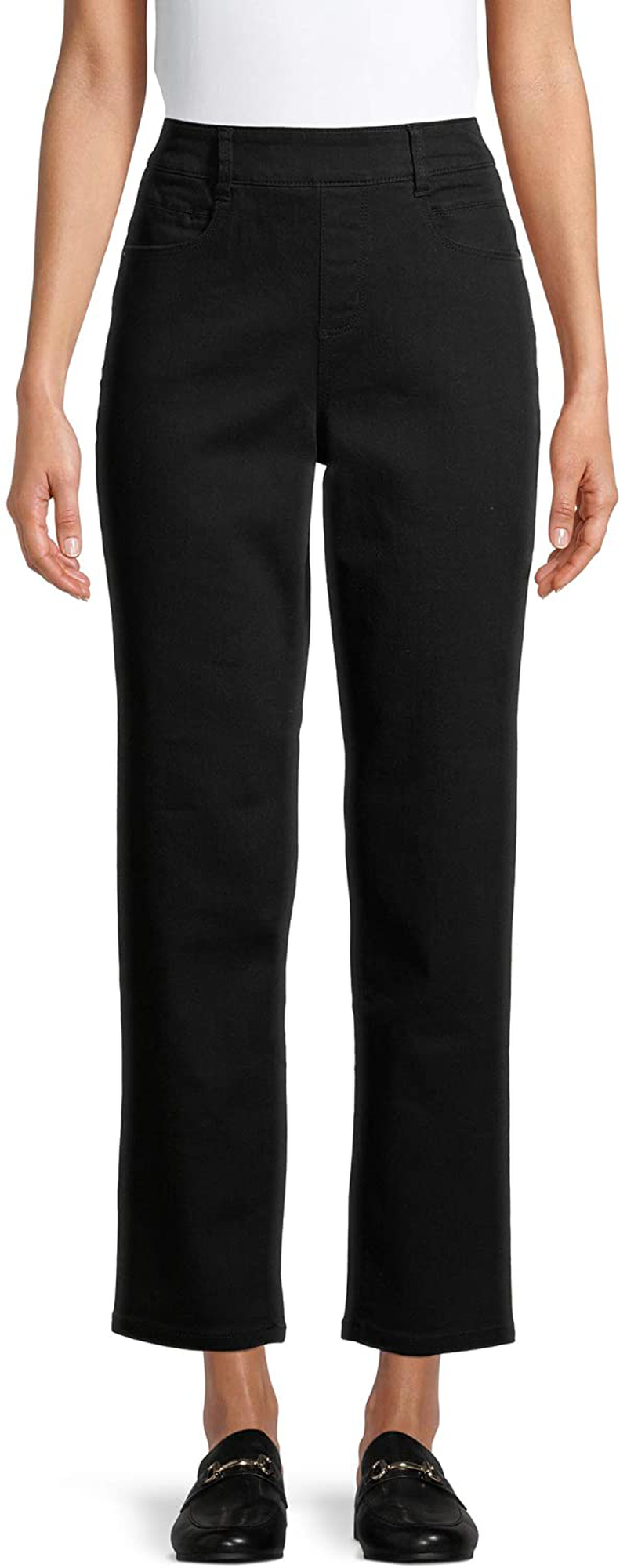 Time & Tru Women's Relaxed Fit 5 Pocket Woven Stretch Pull On Pants