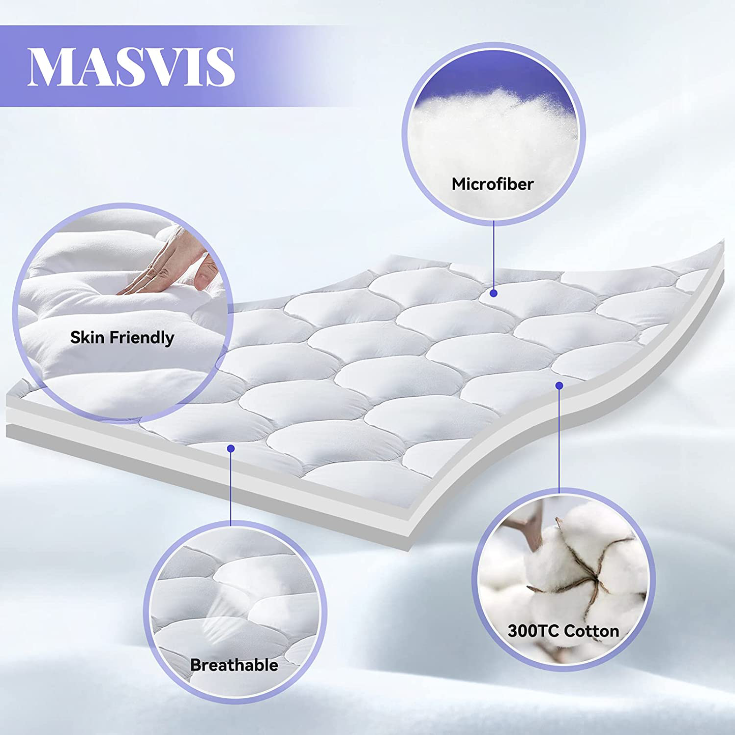 MASVIS King Mattress Pad Cover 8-21”Deep Pocket - Pillow Top Quilted Mattress Topper Overfilled Snow Down Alternative