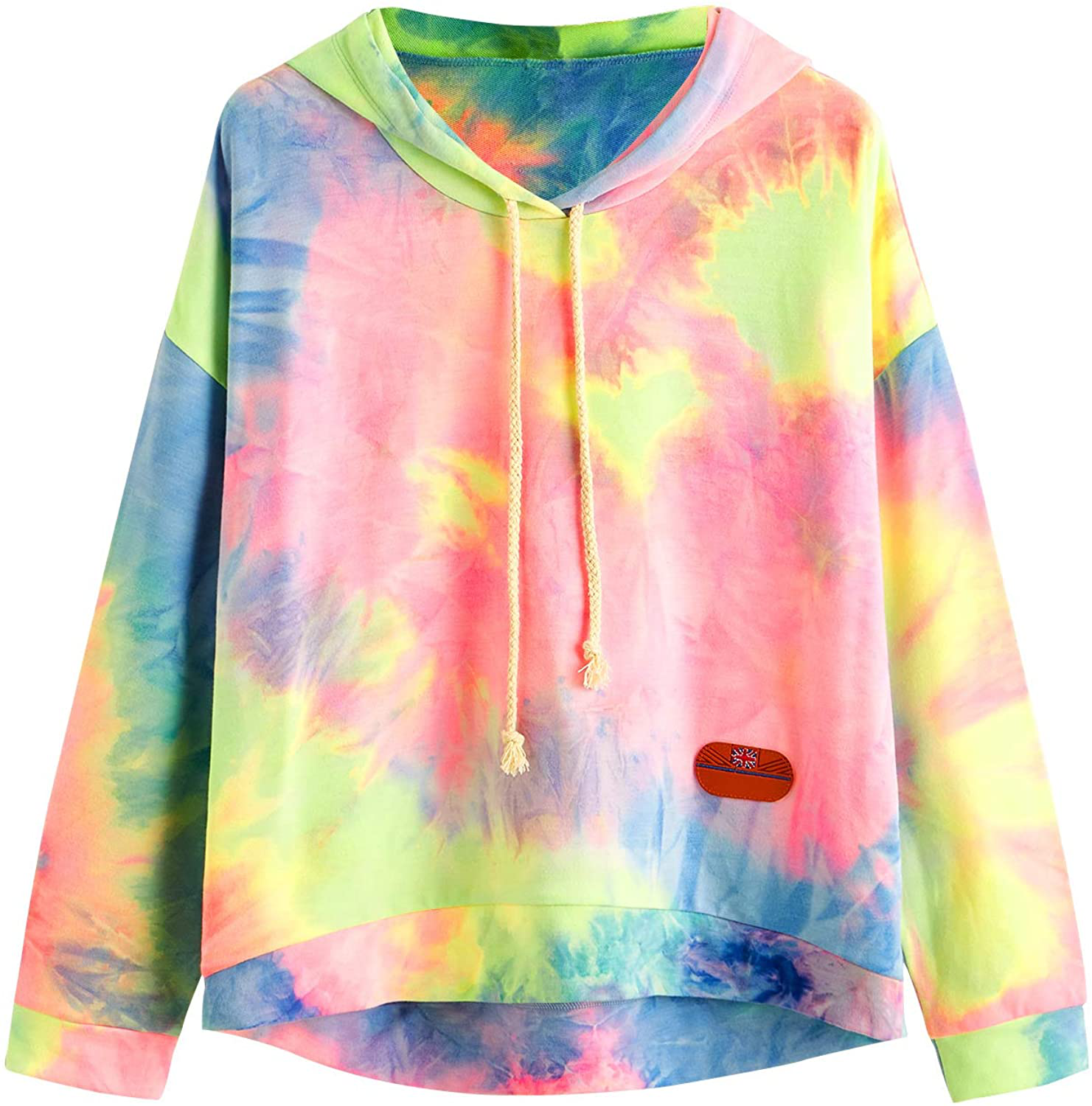 SweatyRocks Women's Long Sleeve Hoodie Sweatshirt Colorblock Tie Dye Print Tops