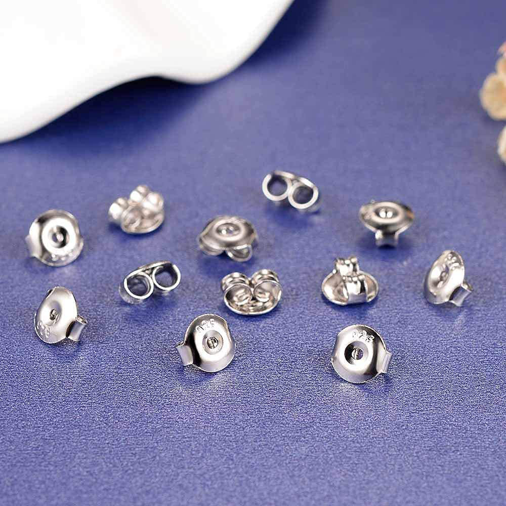 12PCS Real 925 Silver Earring Backs Replacements, 18K White Gold Plated Hypoallergenic Earring Backs for Studs, Secure Ear Locking for Stud Earrings Ear Nut for Posts, 6mm