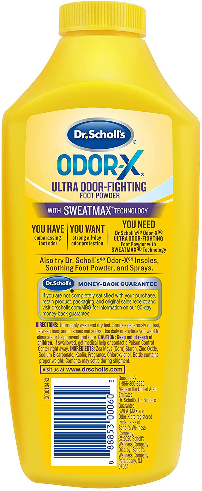Dr. Scholl'S Odor-Fighting X Foot Powder, Yellow, 6.25 Ounce (Pack of 3)