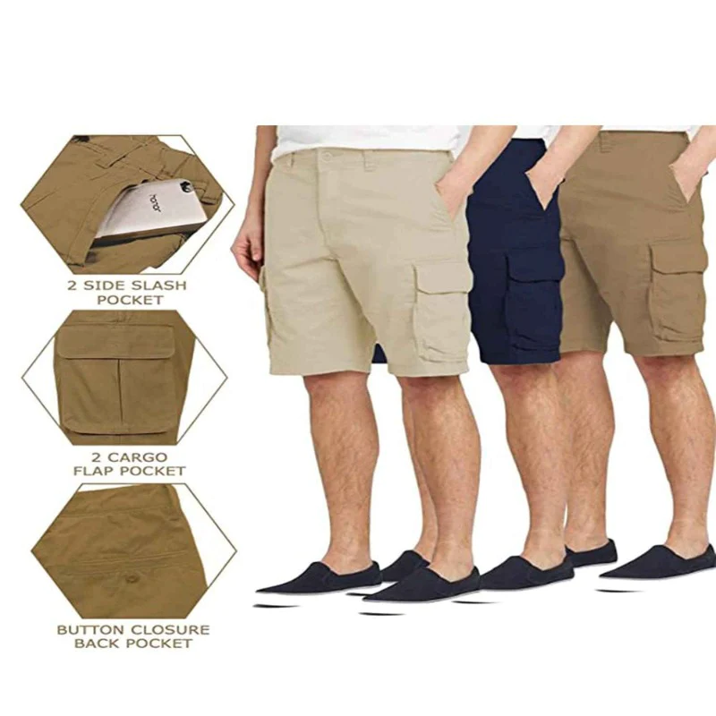 3-Pack Men's Belted Cotton Cargo Shorts 